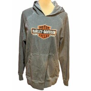 Harley Davidson Gray Graphic Hoodie Pullover Logo Sweatshirt Women’s Size S